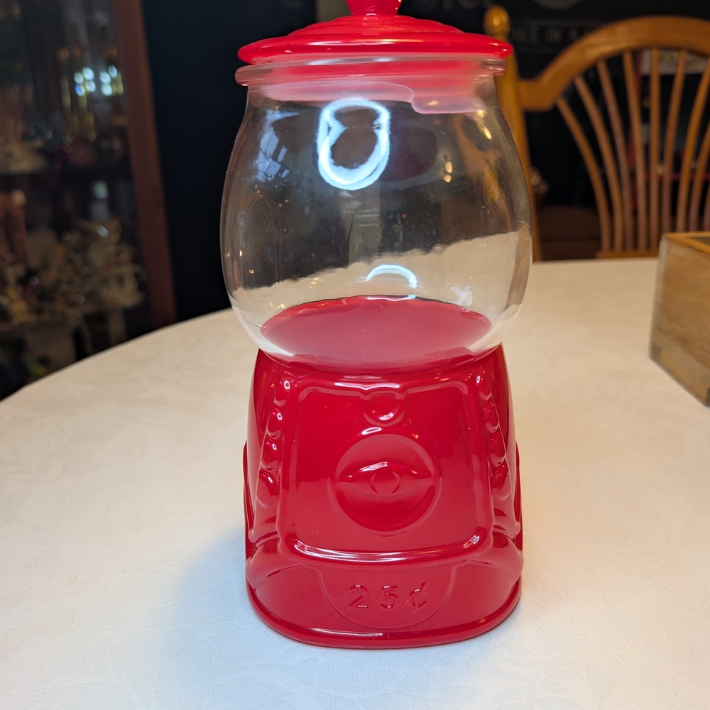 Red Glass Gumball Machine Candy Jar